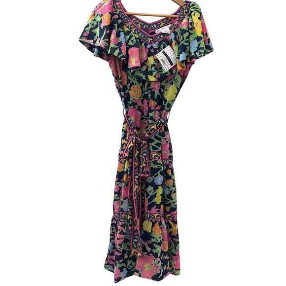 Gretchen Scott Designs Arles Birds and Bees Midi Maxi‎ Dress Navy Size Large - Picture 7 of 13